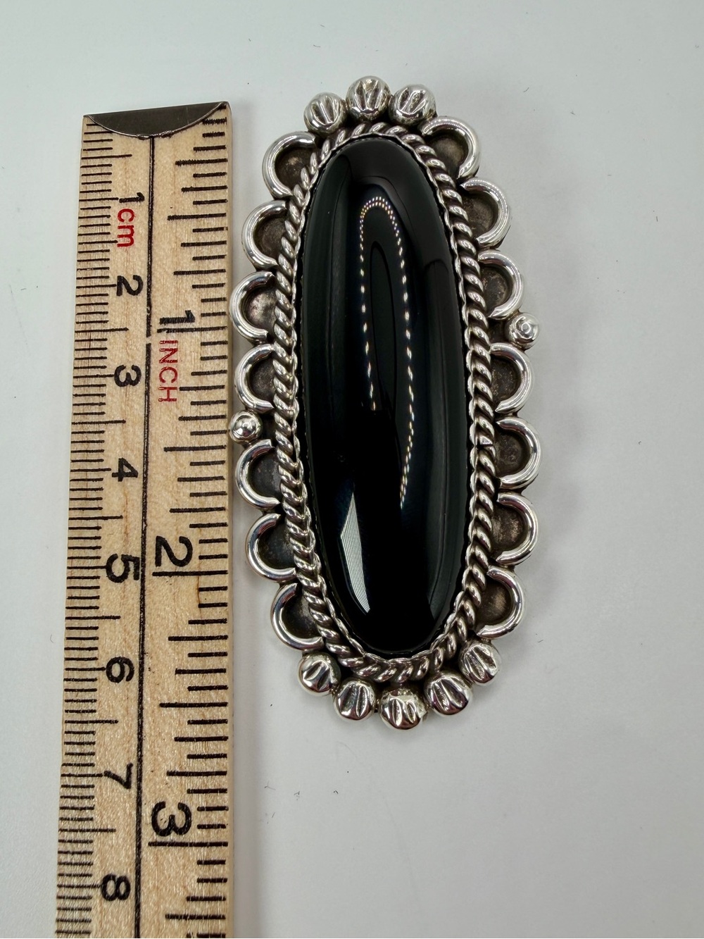 Frederick Chavez Sterling Silver Black Navajo Pin Pendant Large 25g Signed Oval - Picture 3 of 10